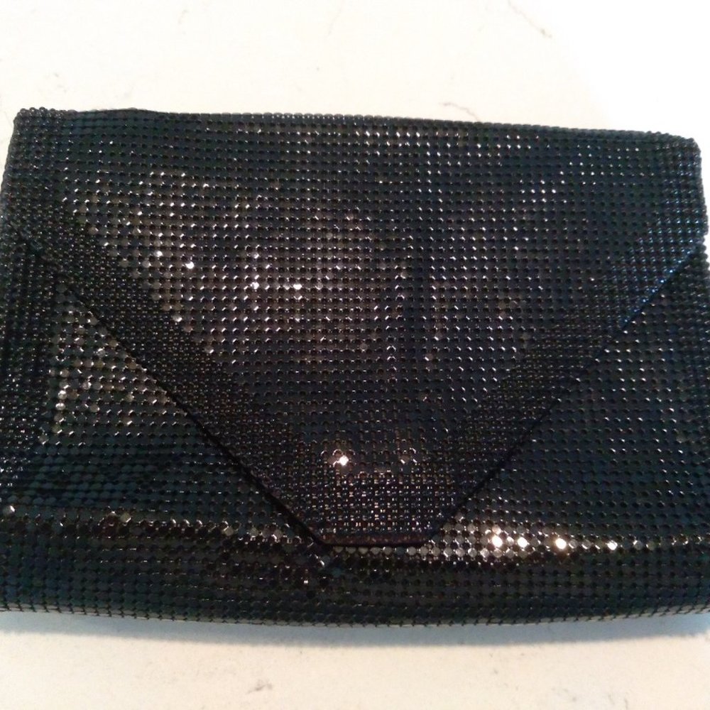 Very Desirable Vintage Whiting & Davis Envelope Clutch Black Mesh Purse Art Deco